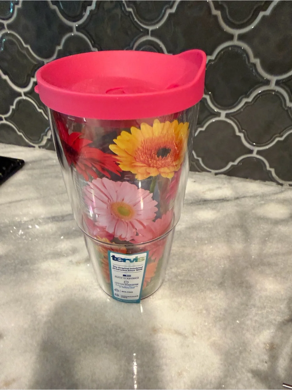 tervis Floral Insulated Tumbler with Pink Lid